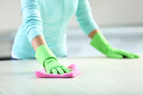 Clean and sanitized workplace common area after commercial cleaning