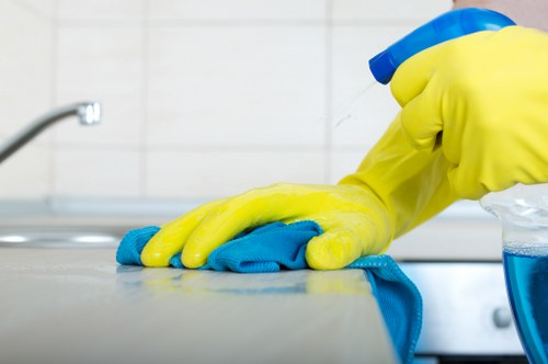 Healthy home routine with regular cleaning of kitchen and bathroom